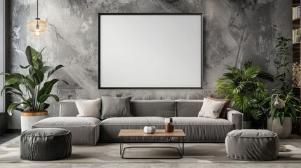 mockup of a framed poster in a stylish, modern living room setting