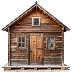 Rustic Wooden Hut Front View - Isolated on White Background - Perfect for Historical, Rural, and Architectural Projects

