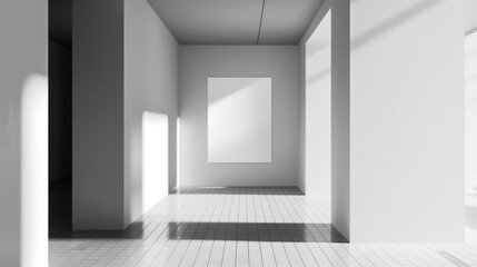 Minimalist White Room with Blank Canvas and Sunlight