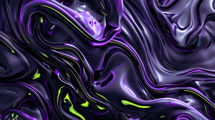 Obraz premium Abstract swirling pattern of dark purple and neon green liquid shapes, creating a mesmerizing, otherworldly texture. Concept of digital art, futuristic design, and the allure of fluid motion