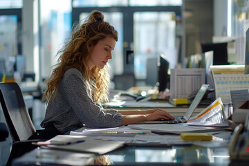  Woman Accountant Utilizing Accounting Software in Contemporary Office Setting to Manage Budgets and Audit Financial Accounts