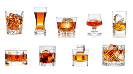 Set of glass of whiskey on white background