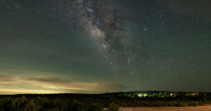 Timelapse of the Milky Way core over the Llano River outside of Mason, Texas in the Texas Hill Country