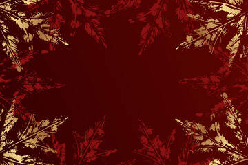 Modern luxury red background for web page or bithday greeting or poster or sale banner with golden autumn maple leaves.