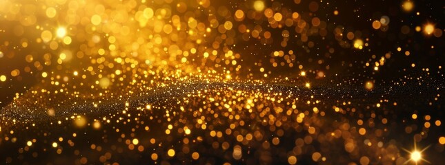 golden particles and sprinkles for a holiday celebration like christmas or new year. shiny golden lights. wallpaper background for ad and web design