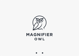 owl with magnifier logo design vector silhouette illustration