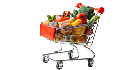 Shopping cart with grocery  on white background