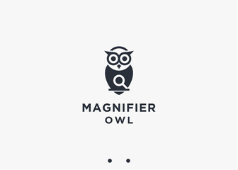 owl with magnifier logo design vector silhouette illustration
