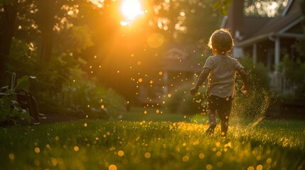 Summer Bliss: Adorable Toddler Running in the Sunlit Garden