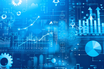 a blue background with many lines and dots