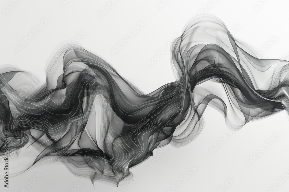Poster minimalist abstract design featuring flowing black lines on a plain white background,