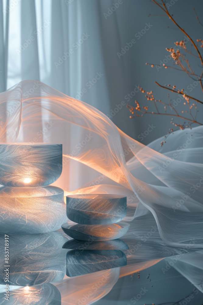 Leinwandbilder Simple abstract composition with overlapping translucent circles on a minimalist backdrop,