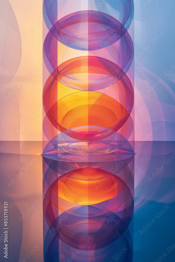 Poster Simple abstract composition with overlapping translucent circles on a minimalist backdrop,