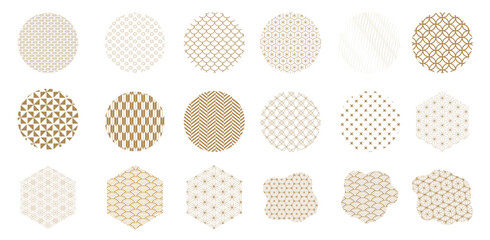 Geometric logo and symbol elements. Japanese traditional icon vector. Gold object decoration in vintage style.