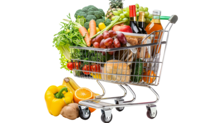 Shopping cart with grocery  on white background