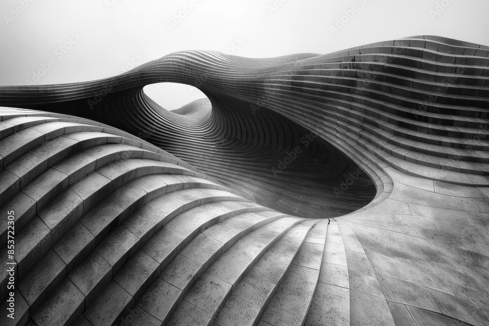 Poster elegant image of an abstract grid that bends and twists, creating a visual illusion of a 3d landscap