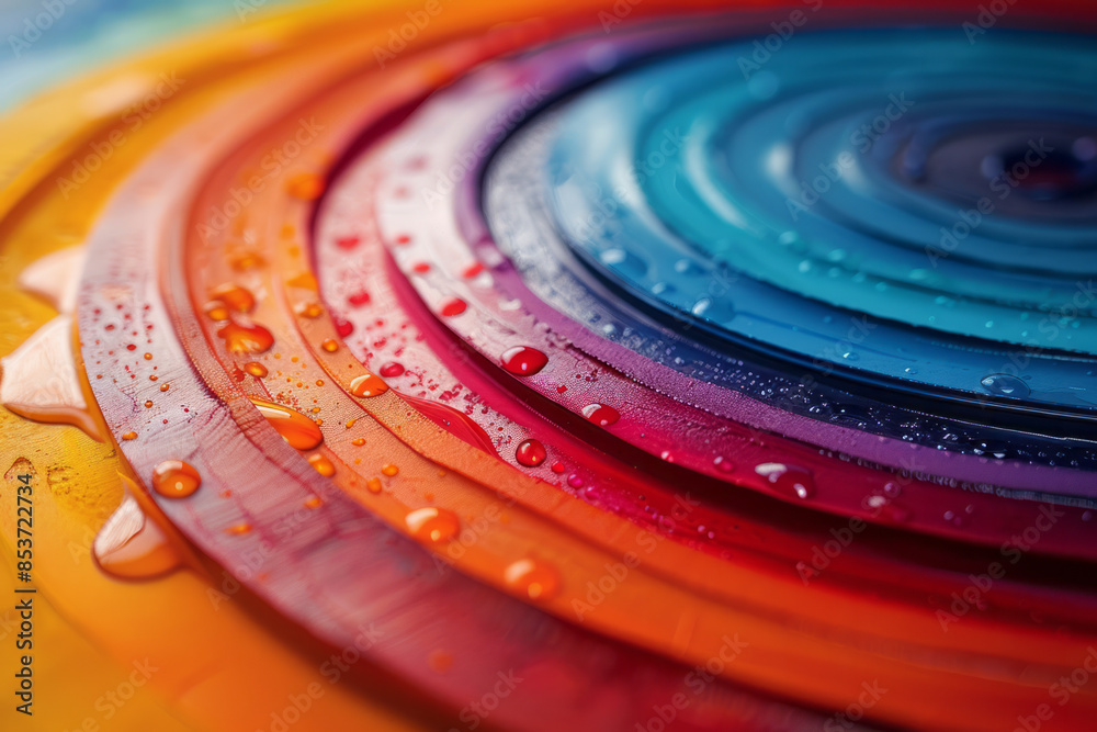 Poster dynamic circular pattern with bright colors that creates the illusion of movement and pulsation on a