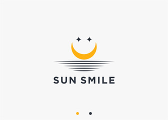 sun smile logo design vector silhouette illustration