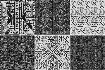 Geometric Black and White Occult Witchcraft Seamless Pattern with magic symbols