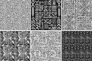 Geometric Black and White Occult Witchcraft Seamless Pattern with magic symbols