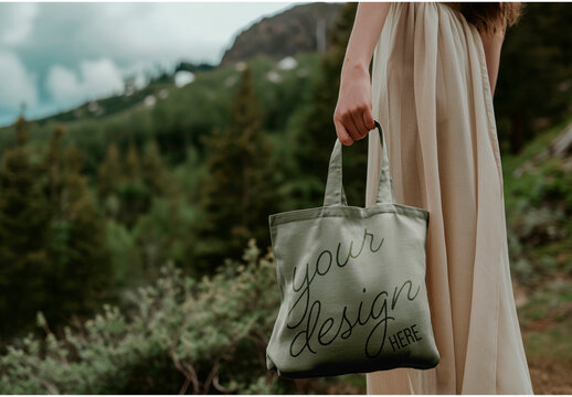 Mockup Totebag Fabric Natural forest Ai Generated