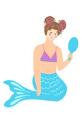 Cute little mermaid clipart. Vector illustration. Kids birthday invation. Childrens magic posters, cards. 