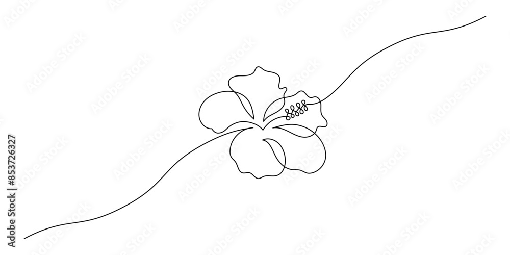 Aufkleber hibiscus flower in one continuous line drawing. floral abstract symbol in simple linear style. organ