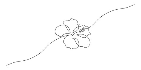 Hibiscus flower in one continuous line drawing. Floral abstract symbol in simple linear style. Organic red herbal tea concept in editable stroke. Contour tropical vector illustration © Olga Rai