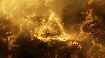 A glowing triangle shape surrounded by swirling golden light and smoke.