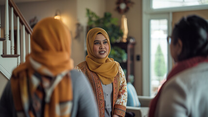 Fototapeta premium Hijabi Real Estate Expert Advising Client Inside of House 