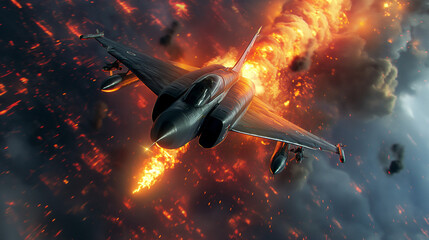 Fototapeta premium fighter jet burning in a dog fight