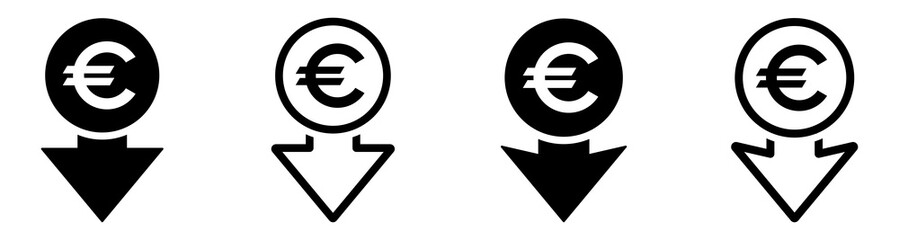 Cost reduction. Euro decrease flat vector icon designs collection