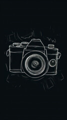 drawing of a photo camera on a dark background, illustration background