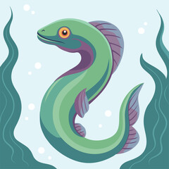 Sea eel, wild marine animal. Vector illustration