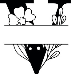Split monogram letter V vector. Alphabet floral initial logo V
