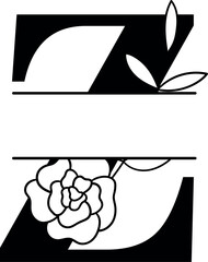 Split monogram letter Z vector. Alphabet floral initial logo Z
