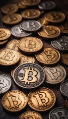 Golden bitcoins gleaming under the light, representing the future of digital currency and the growing world of cryptocurrency investments