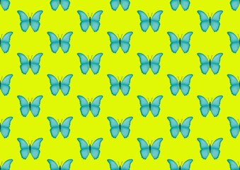 Fototapeta premium Butterfly. Pattern with butterflies. Blue butterfly and yellow background. Nature. Summer season