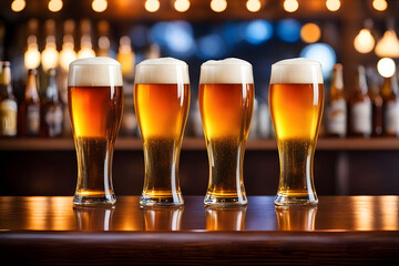 a line of beer at the bar, bokeh