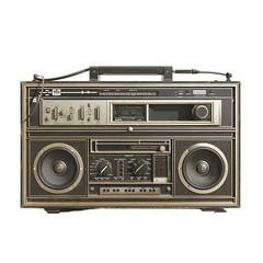 Vintage boombox radio on white background.