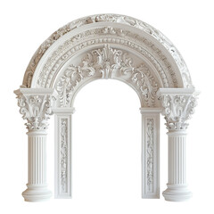 White architectural arch on white background.