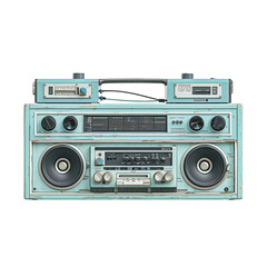 Vintage boombox radio on white background.