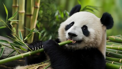Obraz premium A panda chewing on bamboo (High Quality Wallpaper Wild PhotoGraphy)