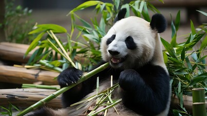 Fototapeta premium A panda chewing on bamboo (High Quality Wallpaper Wild PhotoGraphy)