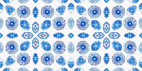 Indigo blue tie-dye handmade textile seamless border. Asian style abstract blotched dyed effect tape.