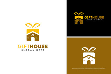 Vector gift house logo design template
