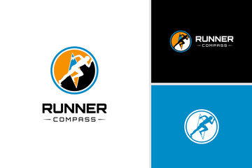 Vector runner compass logo design template