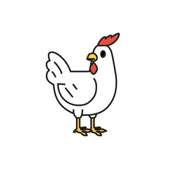 White chicken, White rooster, chicken bird isolated on white background. bird farm animal concept icon. Vector illustration.