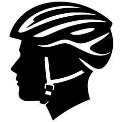 Silhouette of a man's head wearing a bicycle helmet