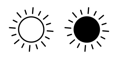 Sun icon, sun symbol isolated on white.